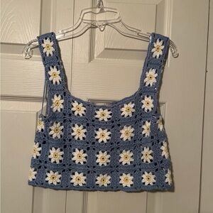 Altar'd State Blue and White Crochet Crop Top